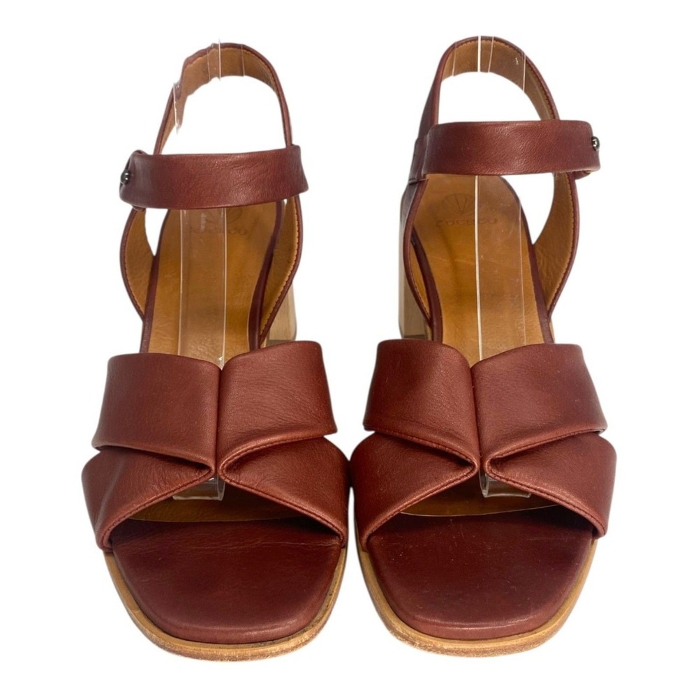 Coclico Bay Britannic Leather Wood Block Heel Sandals Brown Spain Womens 39